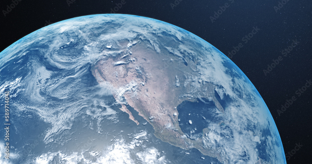 Poster part of planet earth with clouds and atmosphere, viewed from outer space