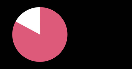 Pink and white pie chart on black background with copy space