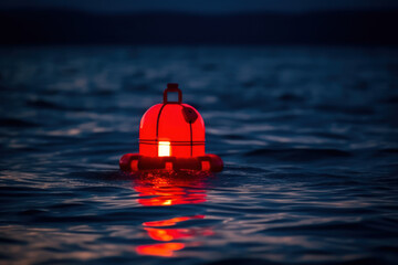 glowing red buoy in the sea generative ai - obrazy, fototapety, plakaty