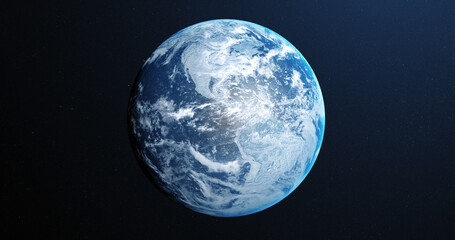 Planet earth with clouds and atmosphere, our world against a dark background viewed from outer space