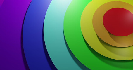 Image of colourful circles moving on rainbow background