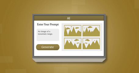 Image of brain with ai text and images of mountains over brown background