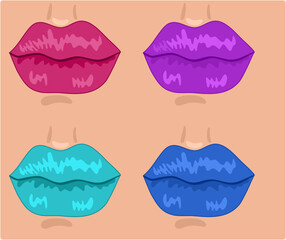 Multi-colored lips on a beige background. Bright female lips