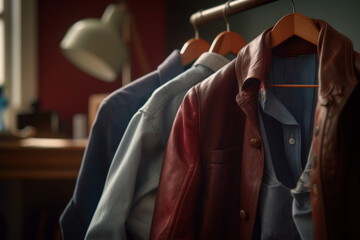 Obraz premium wardrobe outerwear on a hanger generative ai