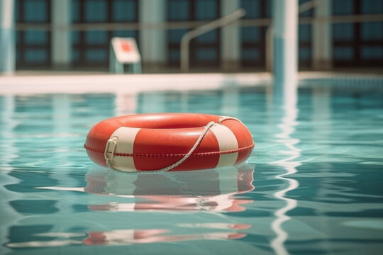 red lifebuoy in the pool generative ai