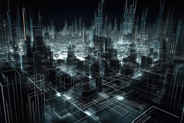 vibrant futuristic cityscape at night with bright lights and towering skyscrapers. Generative AI
