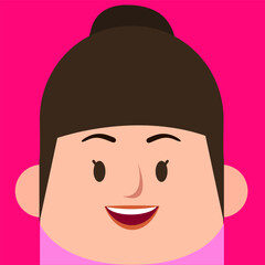 Flat Face Funny Smile Female Brown Hair Pink Shirt Profile Picture Avatar Character Design