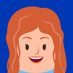 Flat Face Funny Smile Female Ginger Hair Blue Shirt Profile Picture Avatar Character Design