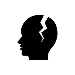 Human head cracked. Mental illness, depression flat icon isolated on white background. Vector illustration