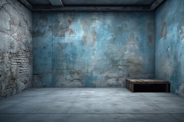 an empty room with a wooden bench as the central focus. Generative AI