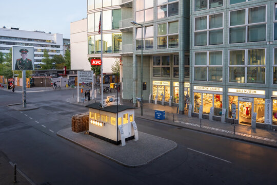 Aerial view of Checkpoint Charlie former Berlin Wall Crossing point - Berlin, Germany