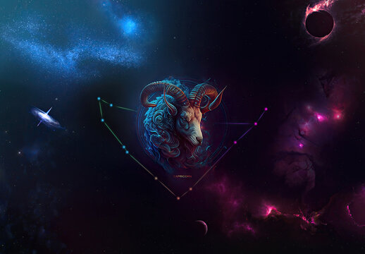 Capricornio: "Mountain of Ambition: A Strong and Steady Illustration of Capricorn Zodiac Sign"
Background