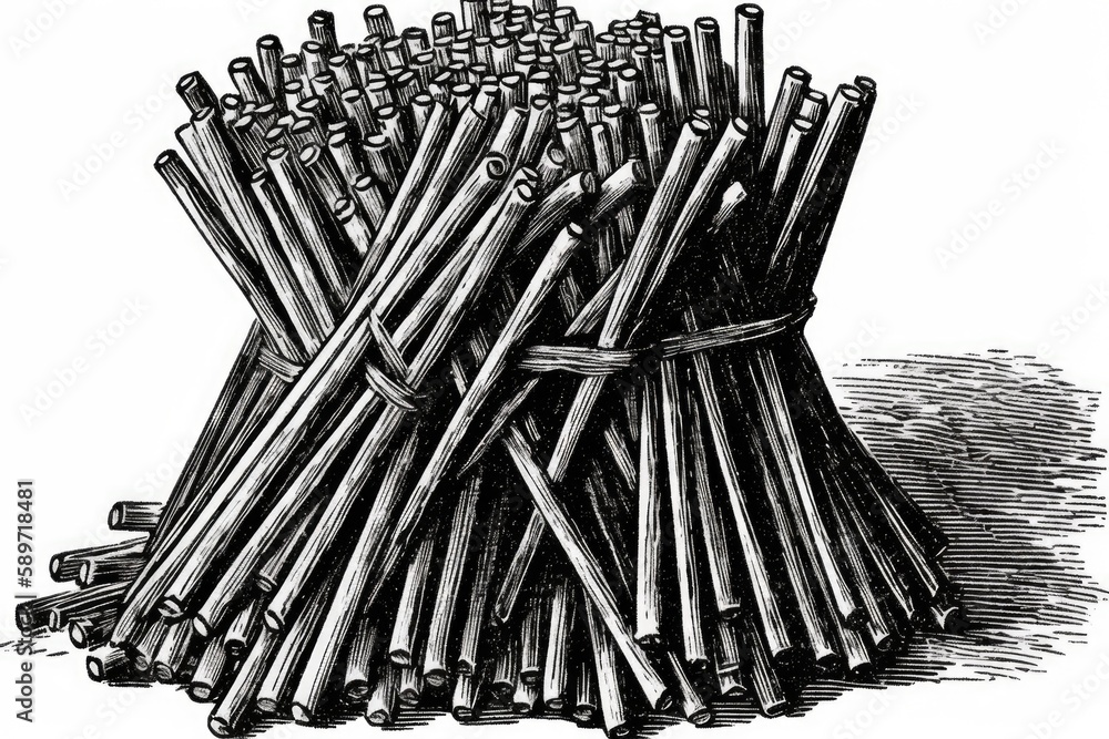 Poster pile of firewood logs stacked neatly in a forest clearing. generative ai