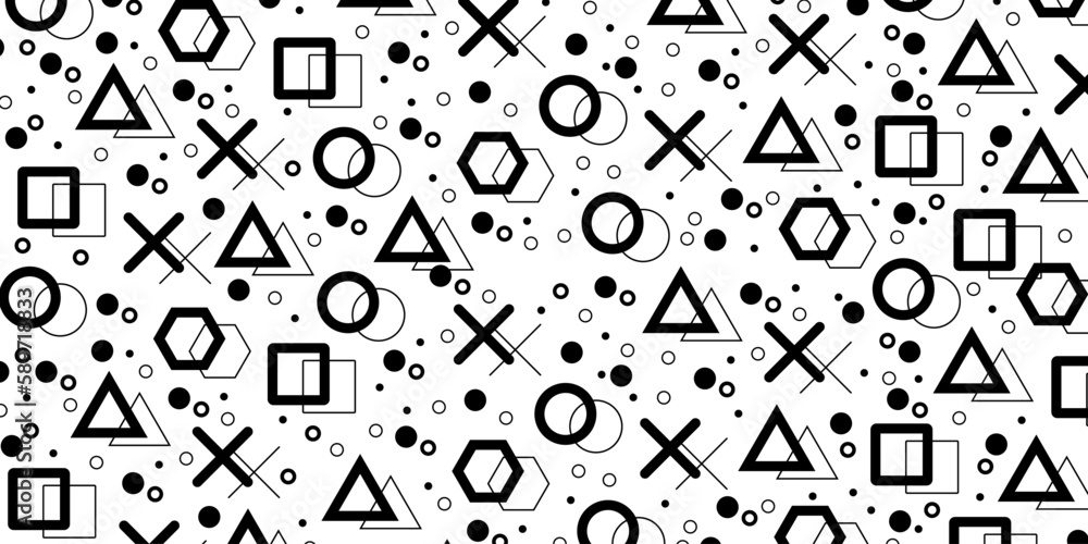 Poster hipster pattern with black geometric forms. retro pattern white background. vector eps 10