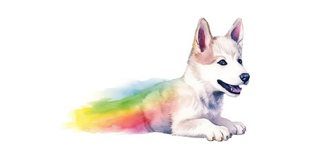 watercolor borders of a husky colorful puppy - Generative AI Art