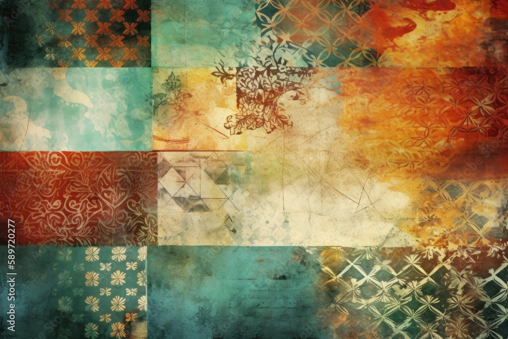 Poster an abstract painting with vibrant colors and intricate patterns. generative ai