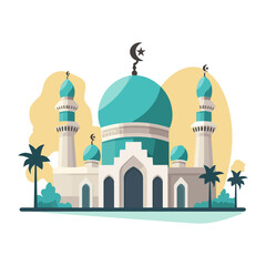 green mosque with palm tree