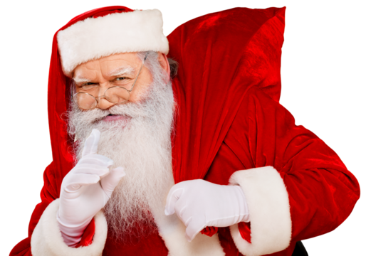 Portrait of smiling santa claus with Finger on Lips on  background