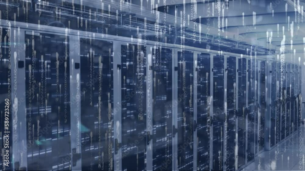Poster animation of binary coding and data processing over computer servers