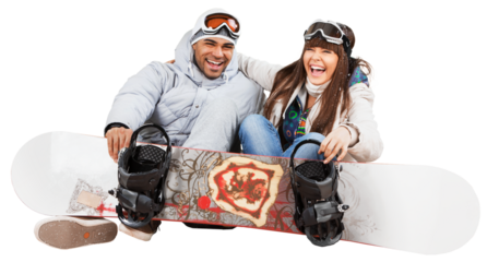 Happy Young Snowboarders isolated on white background