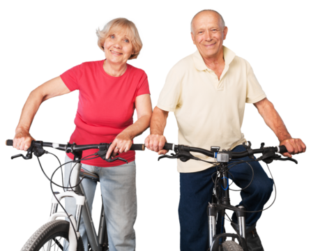 Portrait of happy senior couple  riding bikes - Powered by Adobe