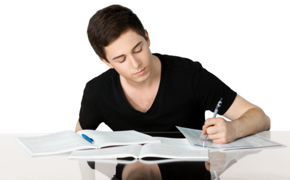 Handsome Teenager studying over blurred background
