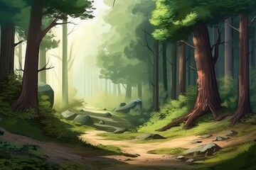 Tranquil and Serene Forest Painting, Generative AI