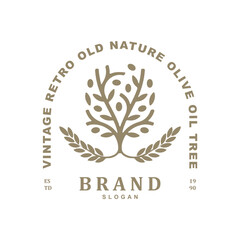 Vintage retro old tree with wheat logo design for your brand or business
