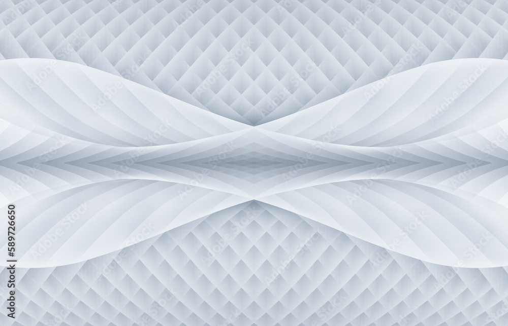 Poster silver and white abstract curved lines texture background, 3d rendering.