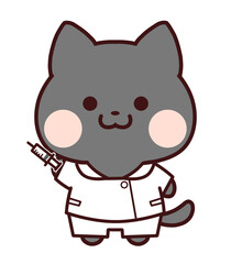 注射器を持つ黒猫