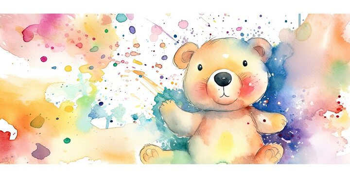 watercolor background with playful baby bear border - generative AI Art