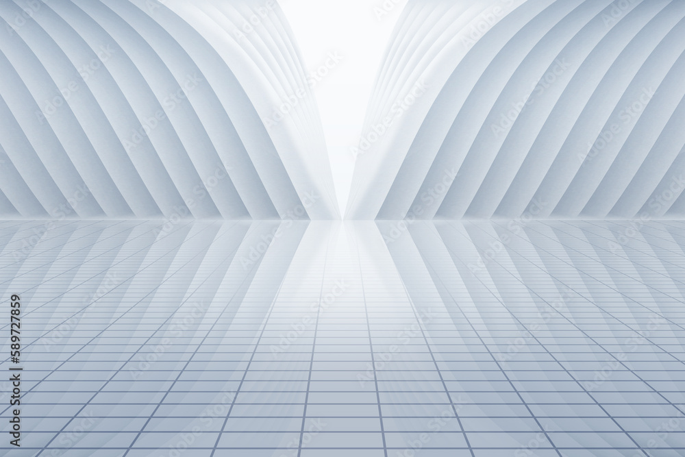 Poster abstract 3d rendering of empty white room with light in the middle. white interior wall facade and v