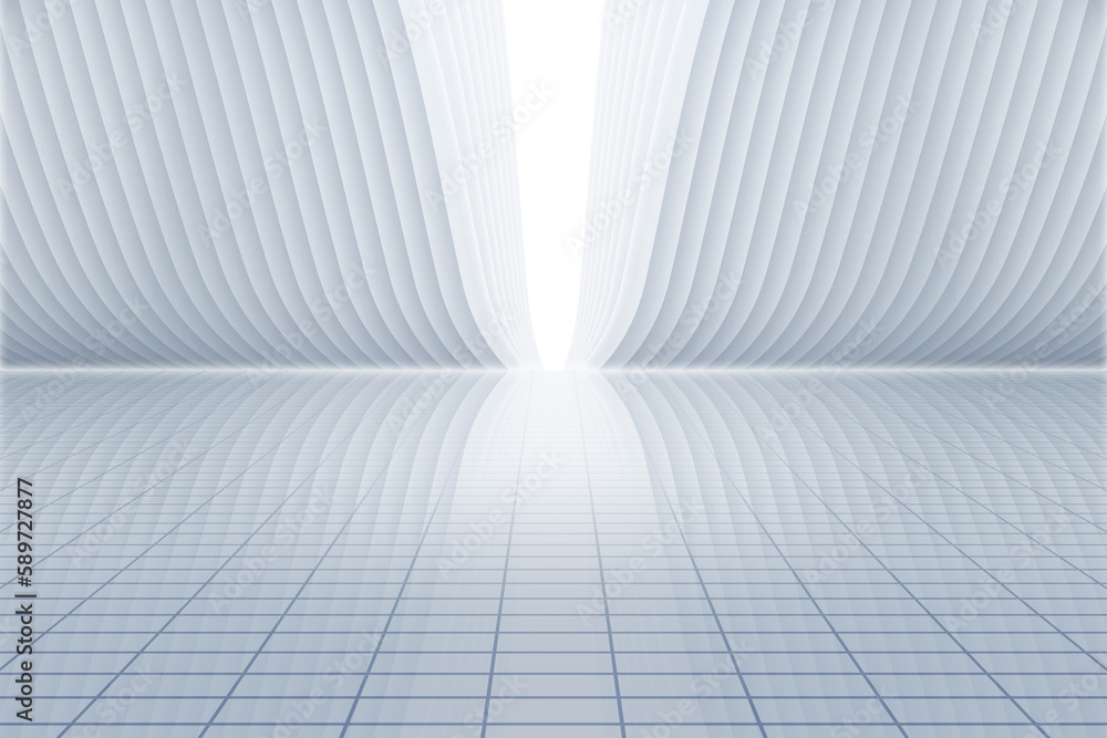 Poster abstract 3d rendering of empty white room with light in the middle. white interior wall facade and v