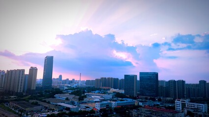 city skyline at sunset