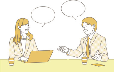 ミーティング中の男女のビジネスパーソン-モノクロ