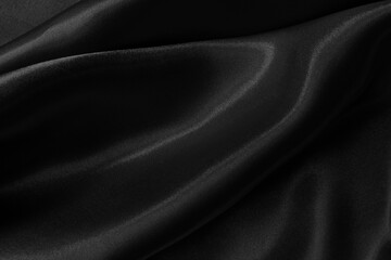 Fototapeta premium Black grey fabric texture background, detail of silk or linen pattern.