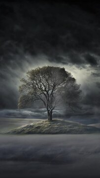 tree in the fog
