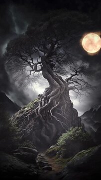 moon and tree