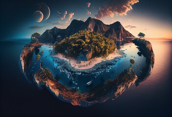 Island landscapes Fantastic evening panorama Generative AI