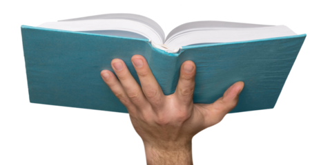 education and book concept - close up of woman hand holding open green book