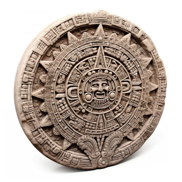 Aztec calendar stone, isolated on a white background. generative AI