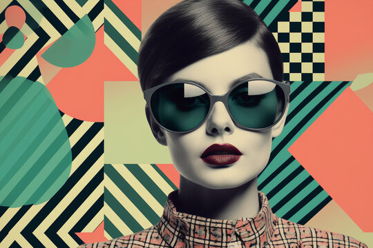 retro portrait of a woman wearing sunglasses, created with generative ai technology. 