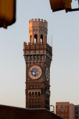 View of the Bromo Seltzer Tower in Baltimore City at Sunset