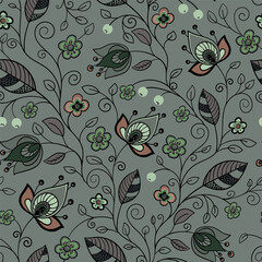 Seamless pattern with ornamental plants. Vector file for designs.