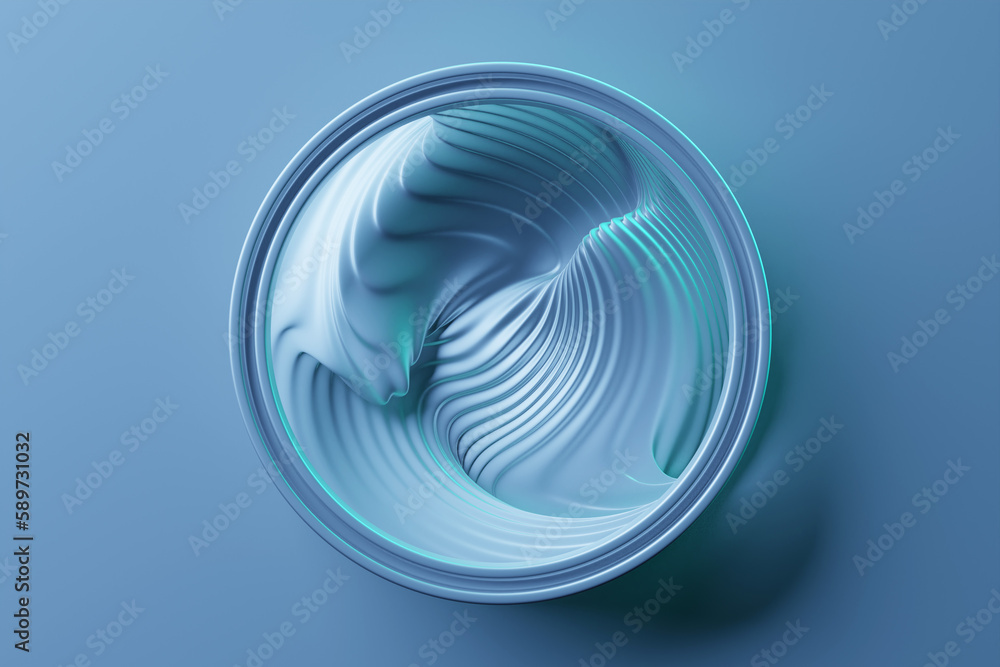 Poster 3d rendering abstract blue round fractal, portal. abstract round spiral.