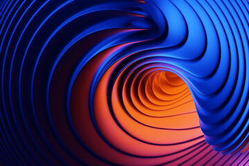 3D illustration   blue and orange  stripes in the form of wave waves, futuristic background.
