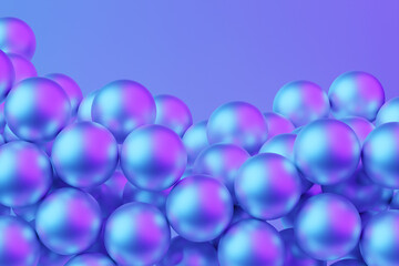 Abstract composition with a cluster of 3d spheres. Multicolored glossy bubbles, 3D illustration of balls. Trendy banner or poster design. Futuristic background
