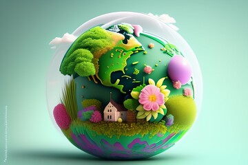 Earth Day Concept. ecological design. Illustration of Planet Earth. The concept of saving the Earth. Happy Earth Day, April 22, generative ai