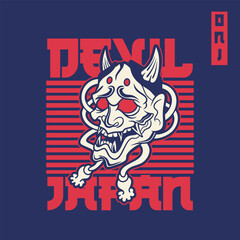 Japanese Demon Oni Mask Logo Design vector illustration	

