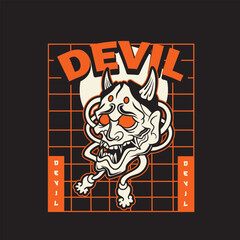 Japanese Demon Oni Mask Logo Design vector illustration	

